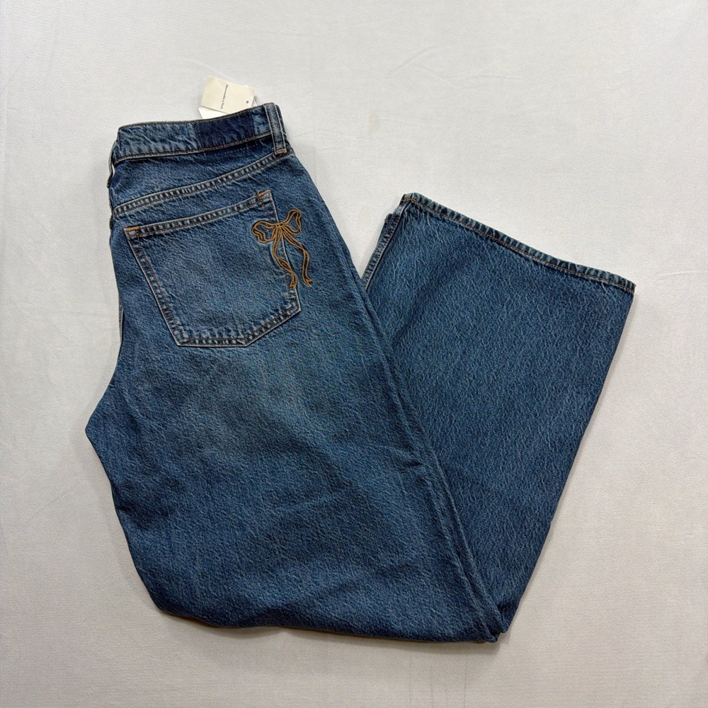 Abercrombie & Fitch Jeans Ultra Loose Low Rise Bow Detail Blue Womens 30 NWT